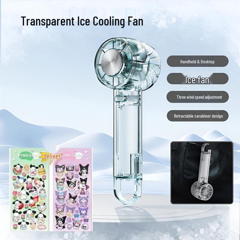 Portable Mini Rechargeable Fan with Transparent Ice Pack and Long Battery Life for Outdoor Cooling