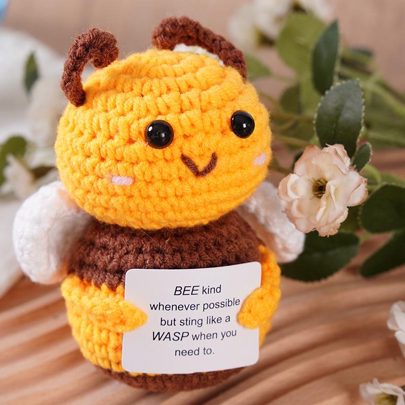 Handmade Knitted Positive Energy Bee Hug Pocket Doll With Affirmation Card Crochet Bee Doll Home Room Decoration