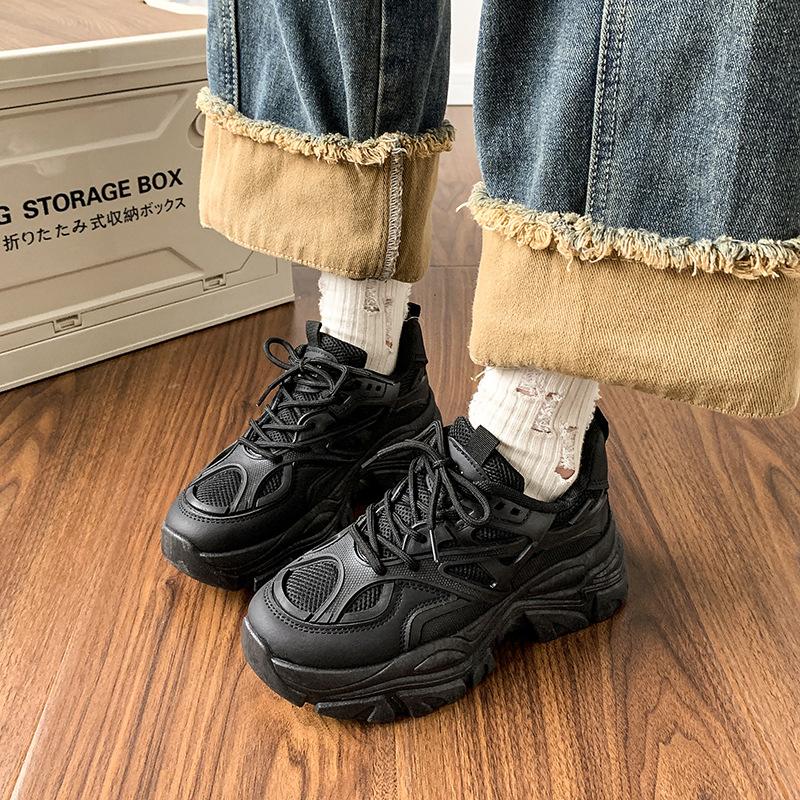 Hong Kong Style Dad Shoes Women's Ins Tide 2025 New Versatile Casual Shoes Thick Sole Height Increase Super Fire Thin Sports Shoes