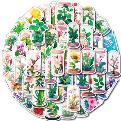 50 Cartoon Hand-Painted Romantic Glass Bottle Flower Theme Sticker Diy Creative Hand Account Decoration