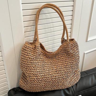 Retro Knitting Underarm Bag Hand-Woven Shoulder Bag Women Large Capacity Beach Bag Summer Solid Color Straw Tote Handbag