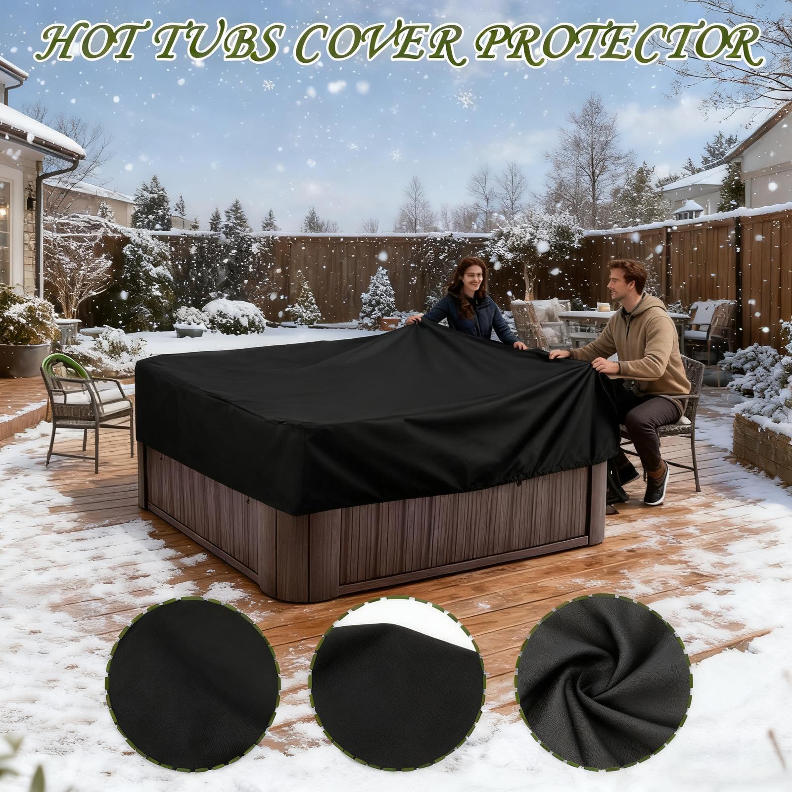 220x220x30cm Waterproof & UV Resistant Hot Tub Cover Protector Square Spa Cover Caps for Outdoor Garden Backyard Poolside Use nero