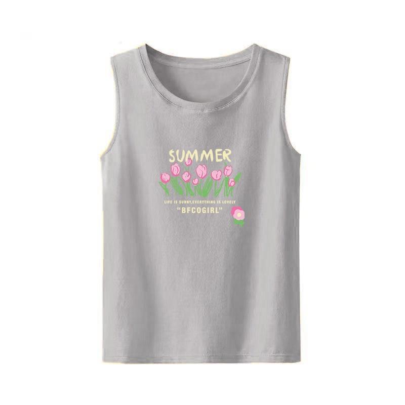 

Летняя тюльпан женская летняя новая футболка без рукавов свободная с принтом повседневная студенческая футболка XL