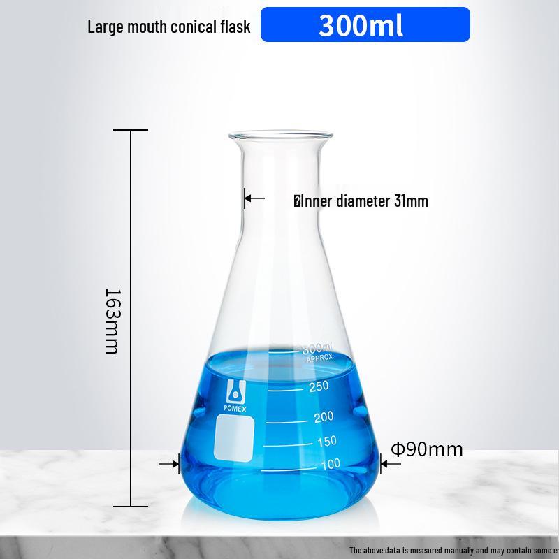 Pomex Shuniu Glass Erlenmeyer Flask: Conical, Straight/Wide/Flared Mouth, 100ml/250ml/500ml/1L Sizes.