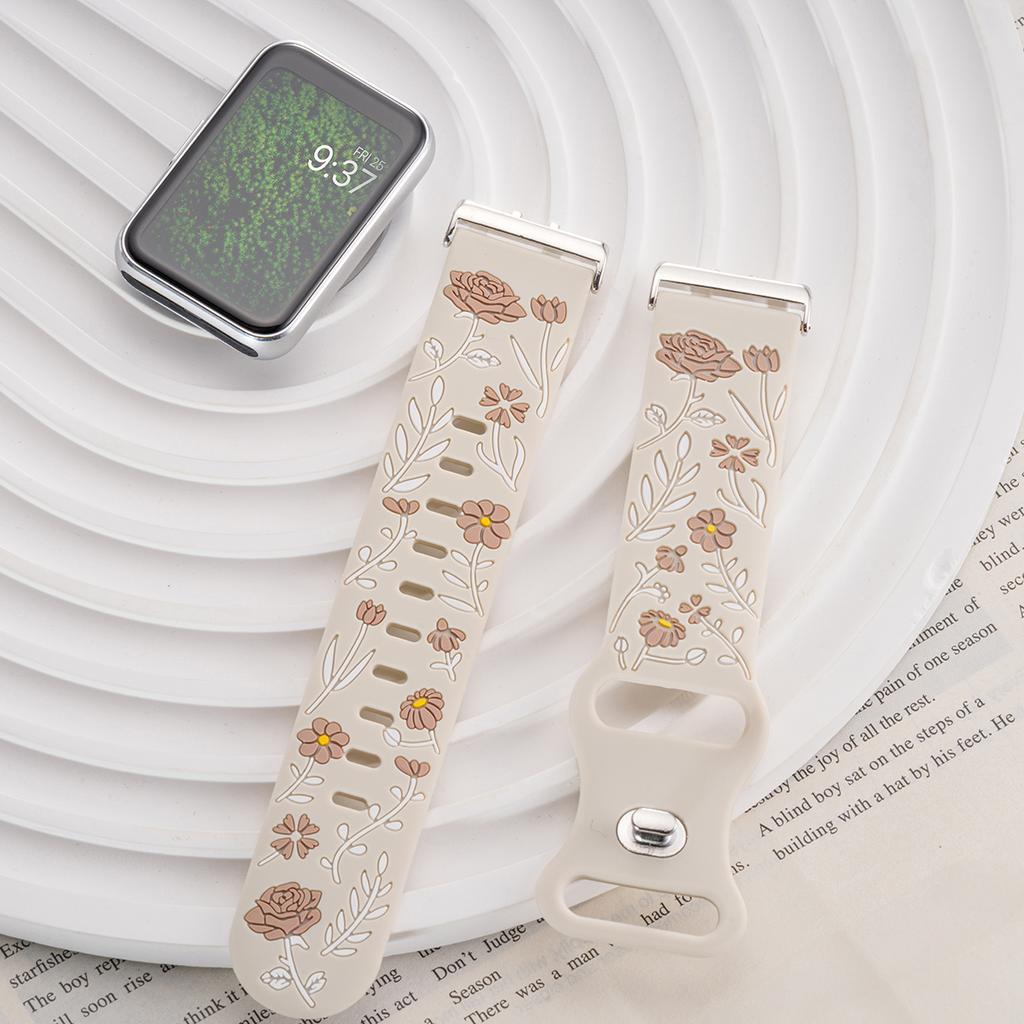 Prints Floral Strap for Samsung Galaxy Fit 3 Watch Band Silicone Engraving Bracelet for Samsung Galaxy Fit 3 Women Wristband