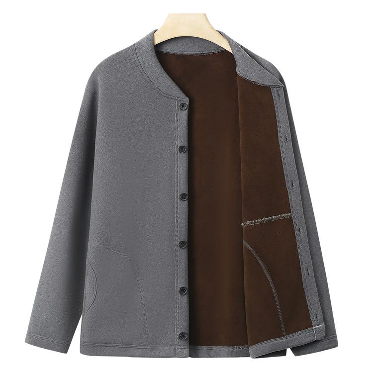 Mittelalterliche und ältere Strickjackenkleidung Damen Oma Herbst- und Wintermantel Plus Samt Verdickt Mutter Alte Dame Warm Lässiges Oberteil