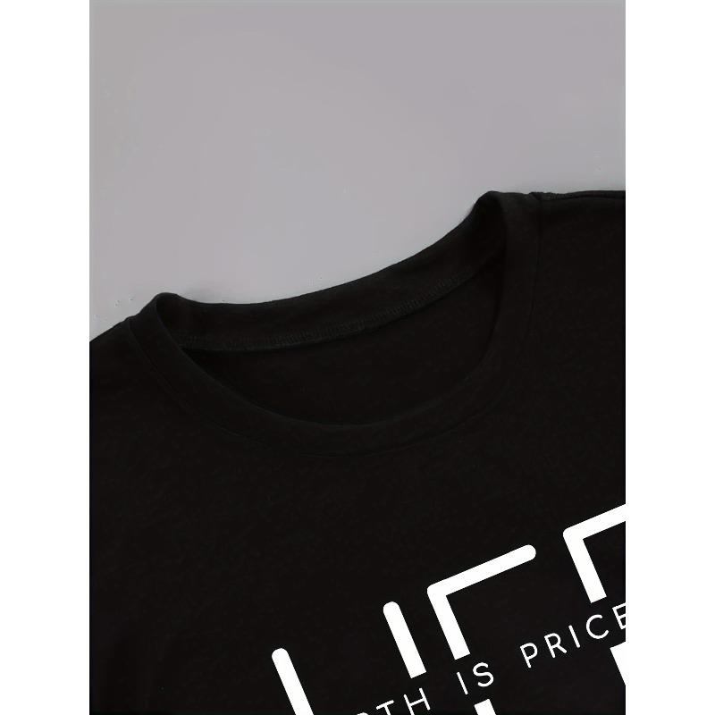 Europäische Größen Damen T-Shirt mit Buchstabenprint Rundhalsausschnitt - Sommerlich Lässig Kurzarm Rundhals T-Shirt - Modisches Damen Alltagstop