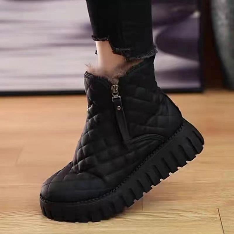 Soft leather snow boots women's winter non-slip new thick-soled women's cotton boots piled and thickened warm women's piled short boots