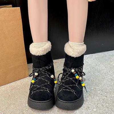 Niche Design Sense Strap Snow Boots Women's 2025 Autumn and Winter New Thick-soled Non-slip Velvet Warm Lace-up Cotton Shoes