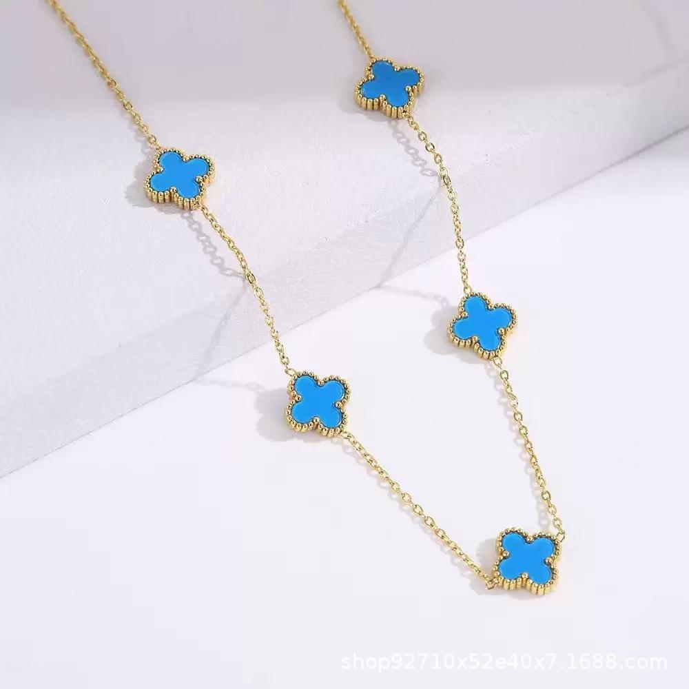 Lucky Clover Double sided Necklace Titanium Steel 18K Gold Titanium Steel Necklace