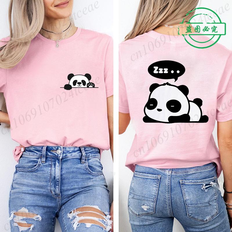 Bambusová Panda Dámské Grafické Tričko pro Ženy Dívka Krátký Rukáv Kulatý Výstřih Ležérní Top na Léto a Jaro, Dámské Oblečení