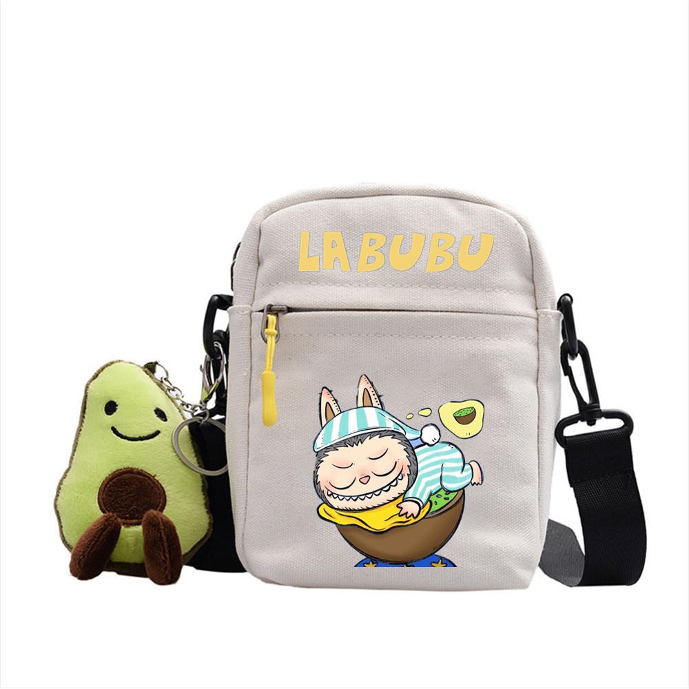 LABUBU canvas bag LABUBU peripheral small square bag doll nylon canvas lightweight simple versatile crossbody bag
