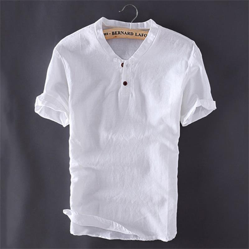 Premium Quality Usa Men's Pullover Linen Short Sleeves Shirts In Solid Cotton Fabric