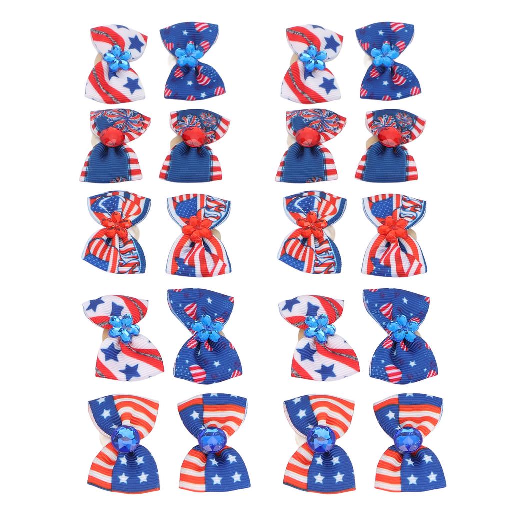 20Pcs Patriotic Dogs Hair Bows Multicolor 4th of July Pet Hair Bow with Rubber Bands for Dog Hair Grooming Accessories