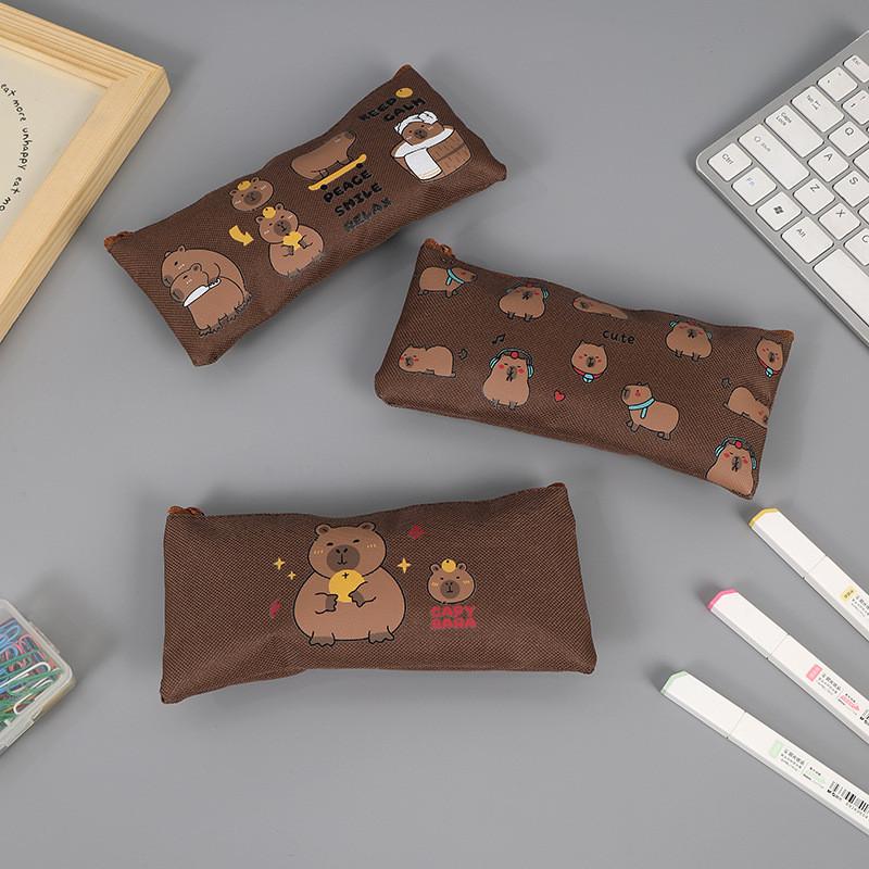 Cute Capybara Pen Bag With Oxford Fabric Storage For Kids And Teens