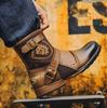 Herren Retro Ritterstiefel Herbst Neu Runde Spitze Metallschnalle Seitenreißverschluss Herrenstiefel Modetrend Lokomotivstiefel Große Größe 39-48