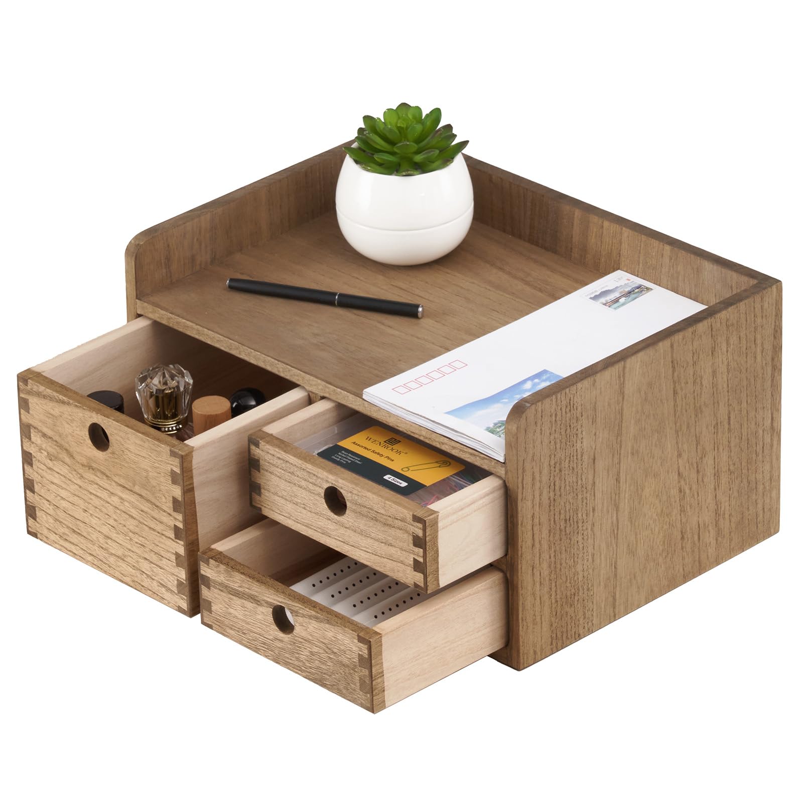 KIRIGEN Мини-комод Настольный комод для хранения документов лотков и мелких предметов Ручная работа с верхней полкой Коричневый TQ-DT1D3C-DBR 10070₽
