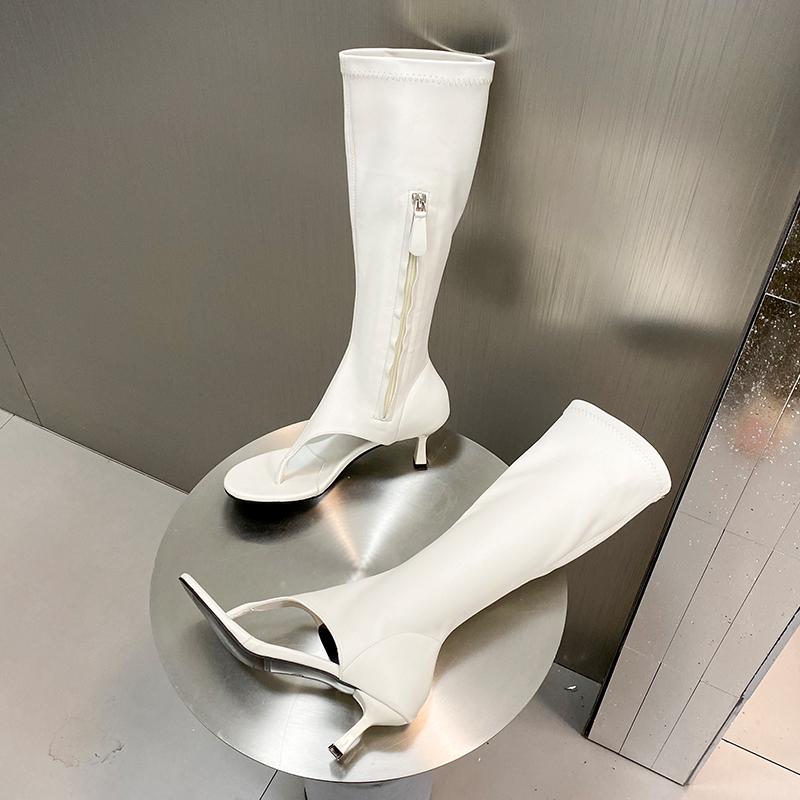 Fashion Ladies Heeled Pumps Sandals New In Knee High Boots Fashion Zippers Female Footwear Open Toe Women Heels Shoes Flip Flops