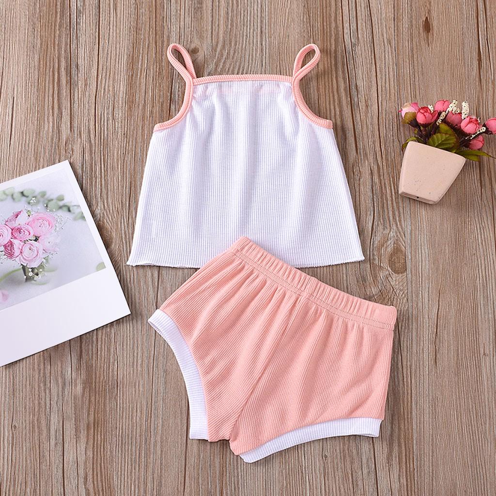 Newborn Baby Sleeveless Solid Color Cotton Tank Vest Top+Shorts Clothes Set