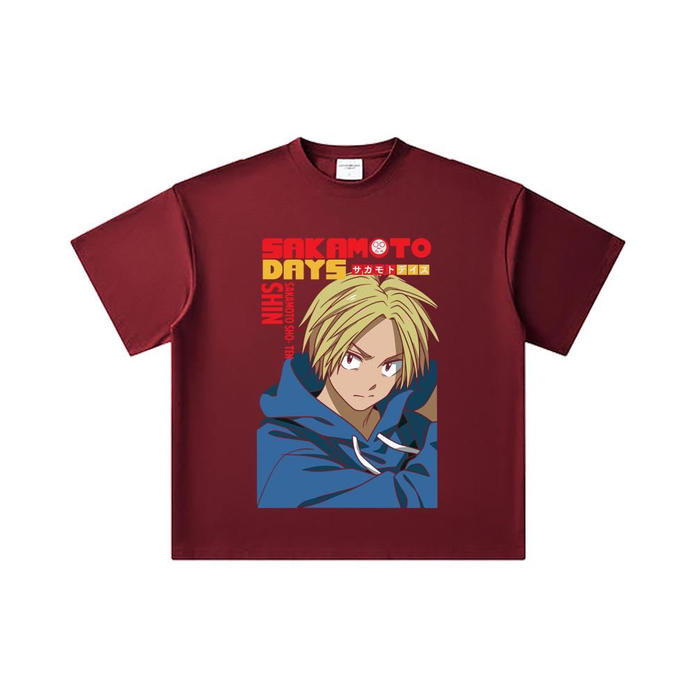 260 GSM Double Yarn 32 Count 100% Cotton Sakamoto Days V8 Shin Print Unisex Heavy Cotton T Shirt