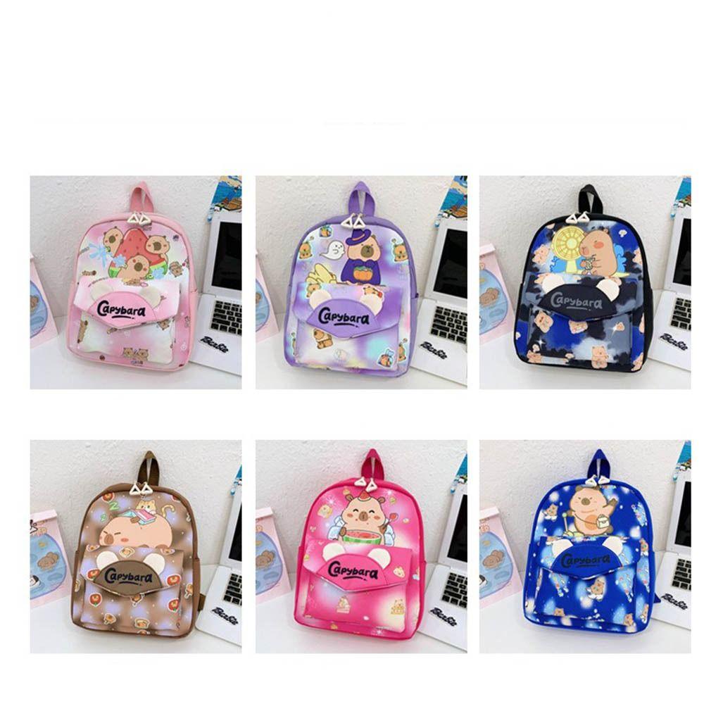 Large Capacity Cartoon Animal  Schoolbag Nylon Kids Book Bag Cartoon Capybara Backpack  Kids