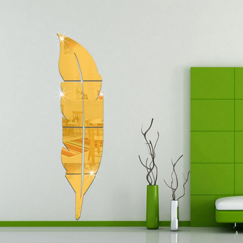 Samolepka na zeď Diy Feather Plume 3D Mirror Nálepka na stěnu Obývací pokoj Art Home Decor Vinyl Decal
