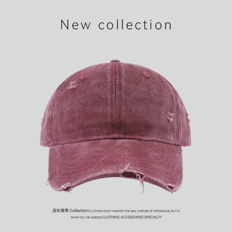 Washed Hole Baseball Cap Fashionable Versatile Retro Solid Color Embroidery Casual Simple Sunshade Cap
