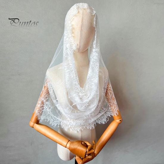 Spitzenschleier für die Braut, durchsichtige Spitze, dünne Mantilla, Blumenstickerei, reine Farbe, heilig, traditionell, Vintage, Hochzeit, Abschlussball, besondere Anlässe, Kopfbedeckung