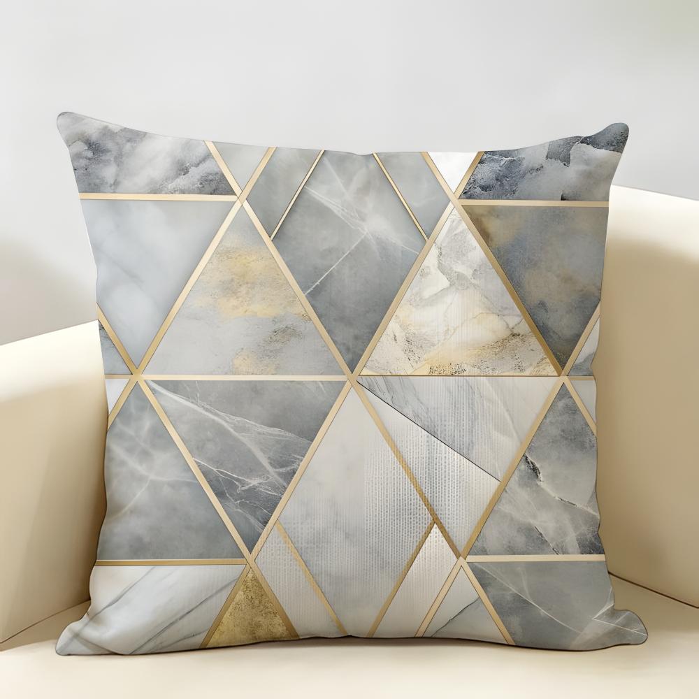 Marble Geometric Patterns Cushion Cover Natural Linen Organic Fabric Double-Sided Printing Breathable Perfect For Home Decor