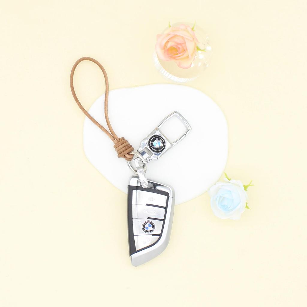 DIY Cowhide Keychain Pendant: Creative Woven Wrist Rope & Car Ornament Accessory