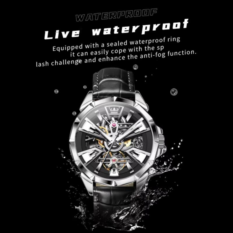 Luksusowy Zegarek Męski Wodoodporny Luminescencyjny Wielofunkcyjny Automatyczny Mechaniczny Zegarek Szkieletowy