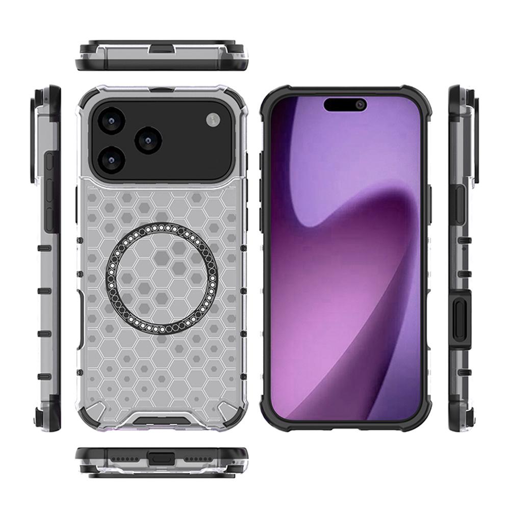 Luxury Clear Honeycomb Armour Magnetic Case for 17 Air 16 15 14 13 12 11 Pro Max 16E Shockproof Bumper Protective Cover