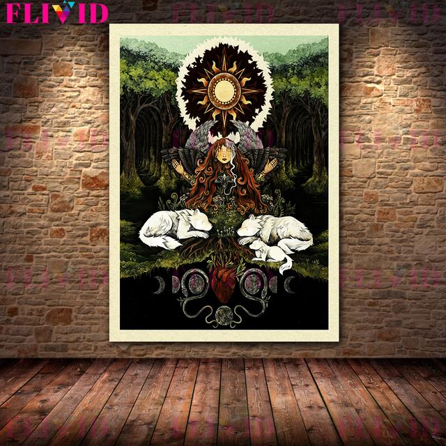 

Лесная хранительница ведьма и богиня природы Ретро Фреска Картина маслом Шаман Плакат декоративно-прикладного искусства 21cm×30cm NoFrame