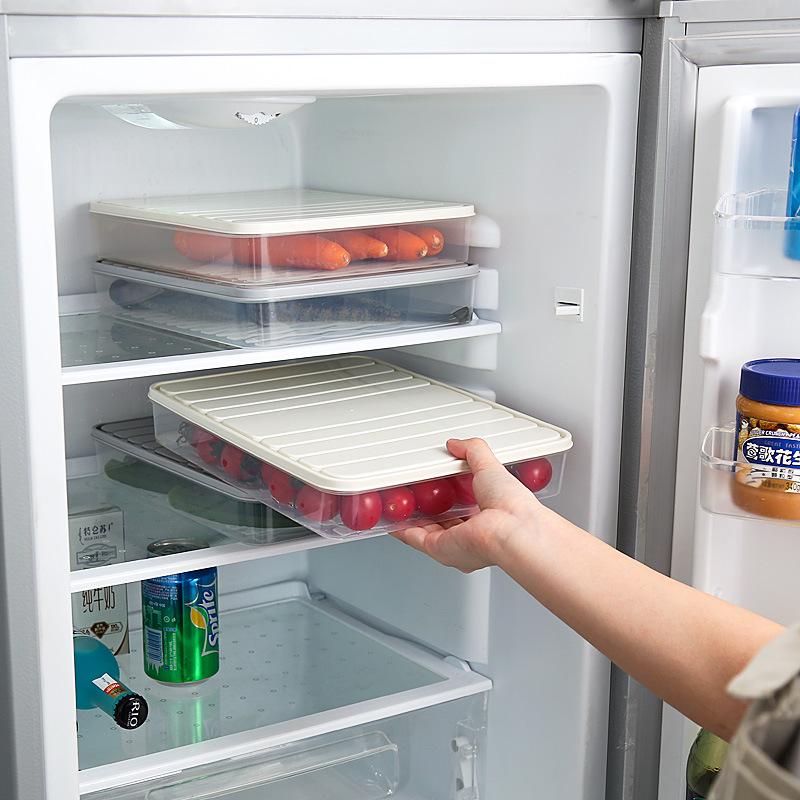 Large Transparent Japanese Square Refrigerator Storage Box - Single Layer Plastic with Seal for Freshness