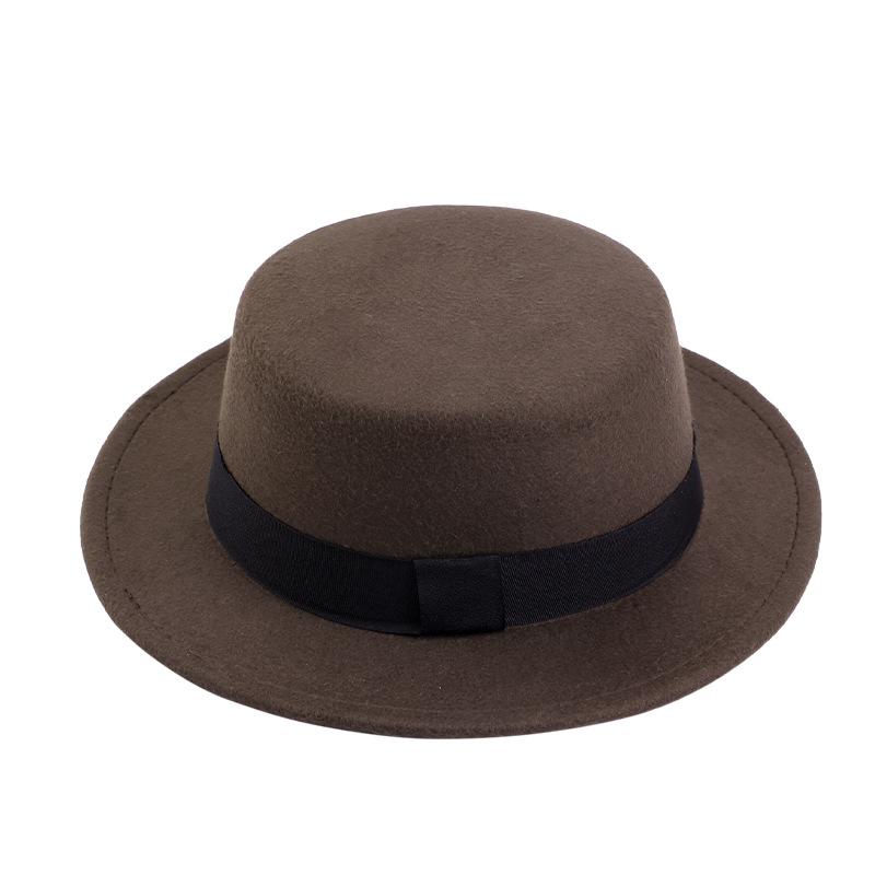 British Style Imitation Woolen Flat Top Top Hat Retro Felt Jazz Hat Versatile Clothing Hat LM-