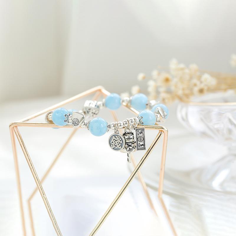 Natural Blue Crystal Aquamarine Bracelet Women'S 925 Silver Accessories Finished Bracelet