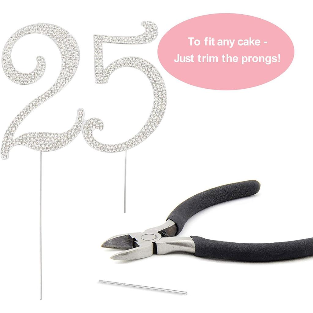 25 Cake Topper Glitzernde Kristall-Strasssteine Cake Topper Kuchen Dekoration für 25. Geburtstagsfeier oder oder 25. Hochzeitstag