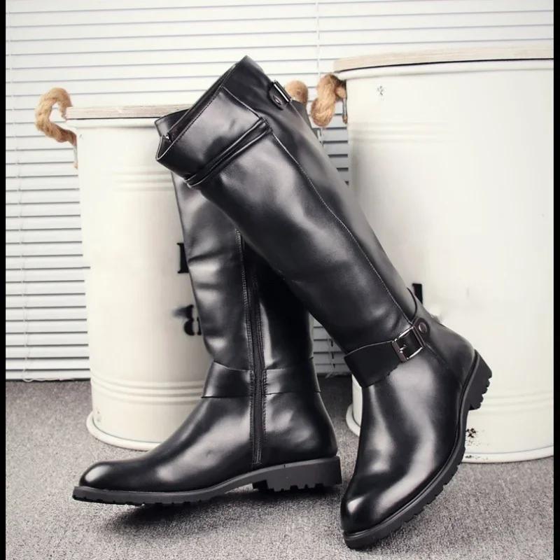 High Quality Plus Size 37-46 Punk Style Gothic Knee High Motorcycle Boots for Men Soft Leather Long Boots Thigh High Boots Botas