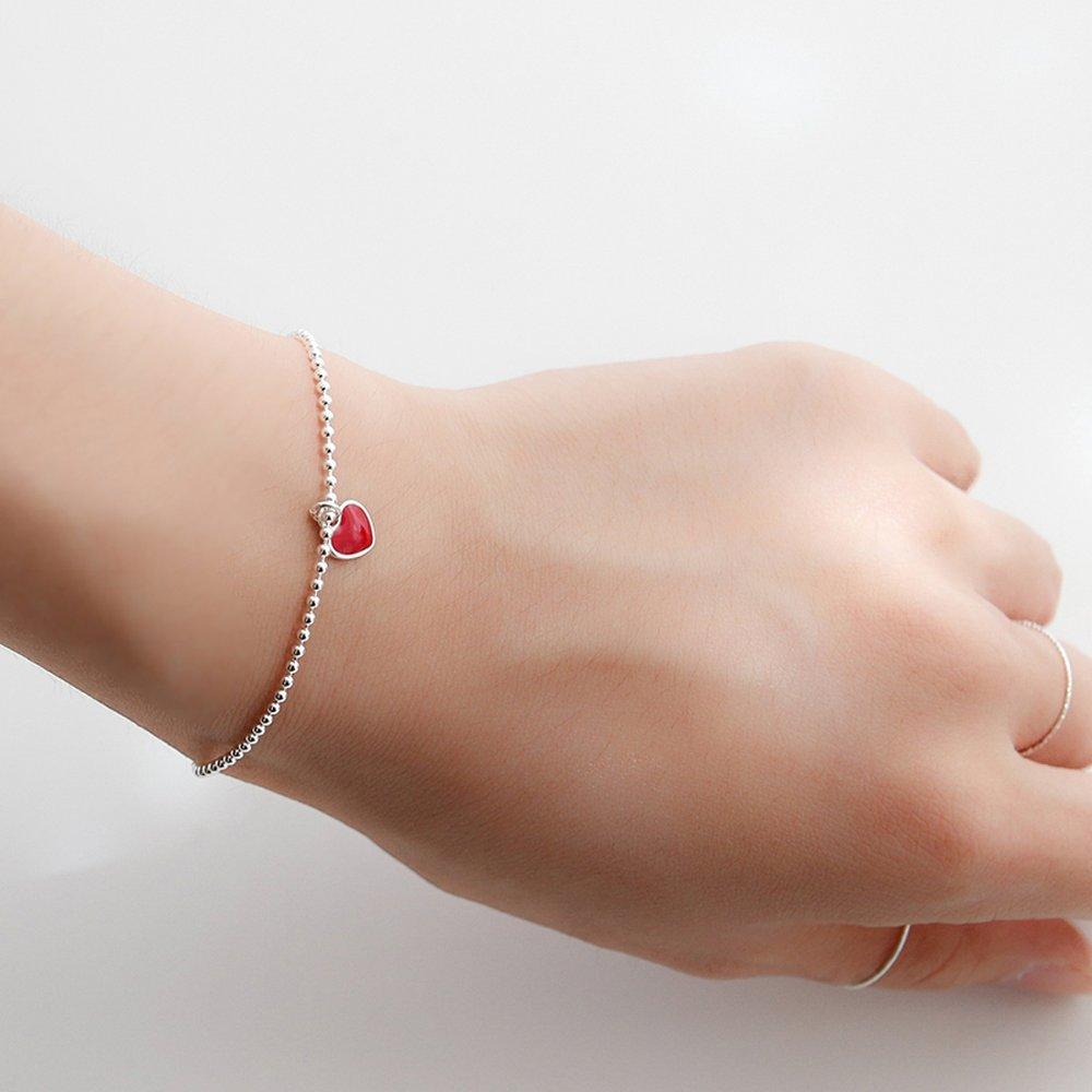 J.Lauren 1B0881 Heart Enamel Silver Ball Chain Bracelet