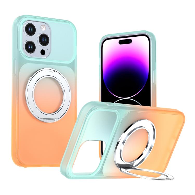 Phantom Skin Feel Gradient PC+TPU Phone Case With 360° Rotating Metal Holder, Magnetic Wireless Charging Shockproof Protective Cover