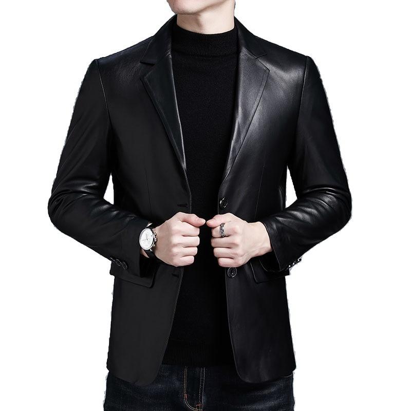 Sheepskin suit men's autumn new solid color lapel sheepskin jacket men's genuine leather suit