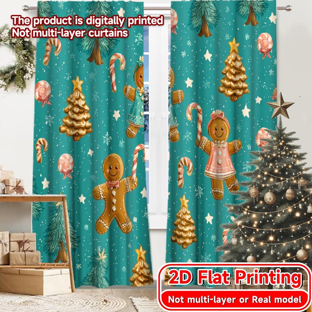 

Flat Printing Gingerbread Joy Chic Curtains Semi Decorations Inside Decorative Bedroom Living Sheer Set Of 2 Made Polyester Decor W100*H70(CM)-Hooks&2PCS