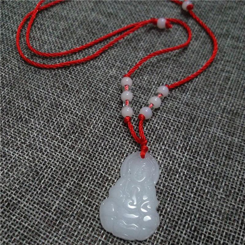 White Jade Guanyin Buddha Pendant Red Rope Necklace Safe Pendant Men's Necklace Women's Necklace