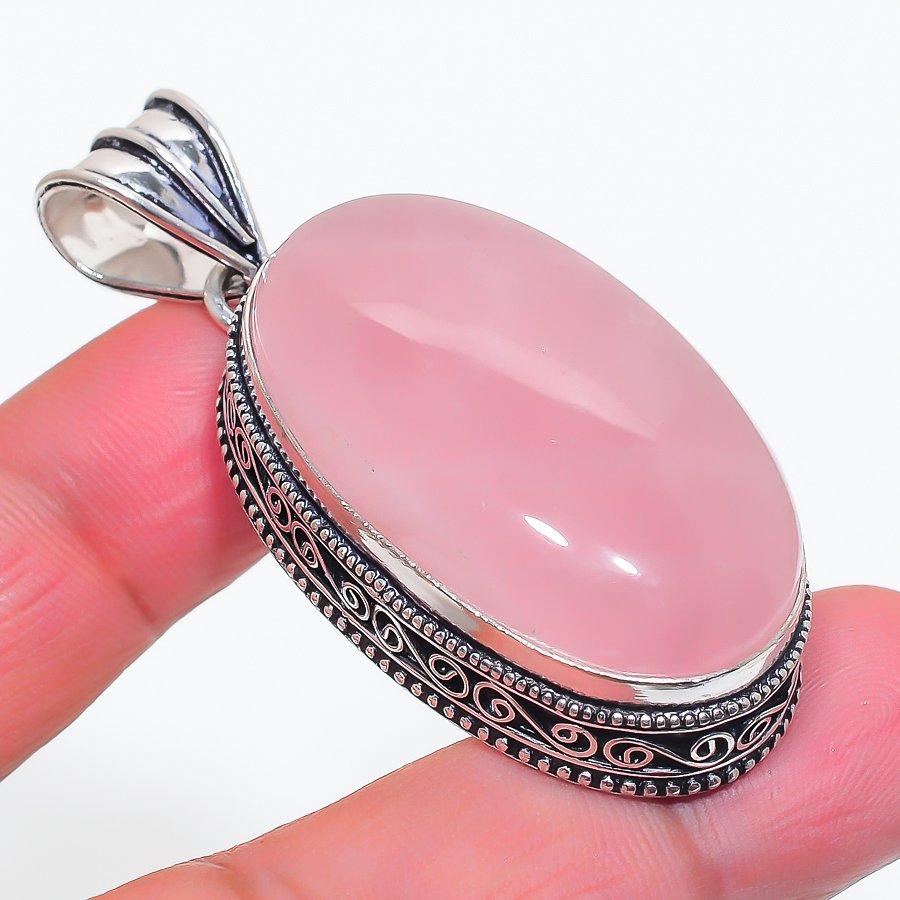 

Natural Rose Quartz Gemstone 925 Sterling Silver Jewelry Pendant 2.25 i6k95