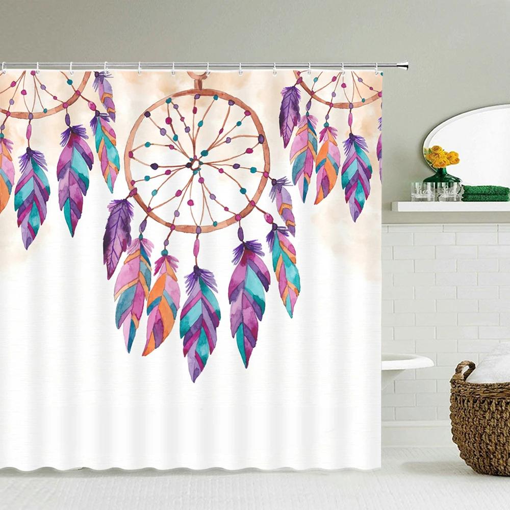 Colorful Feather Bathroom Shower Curtain Bohemia Waterproof Polyester Bath Curtains High Quality 3D Printed Bathroom Screen
