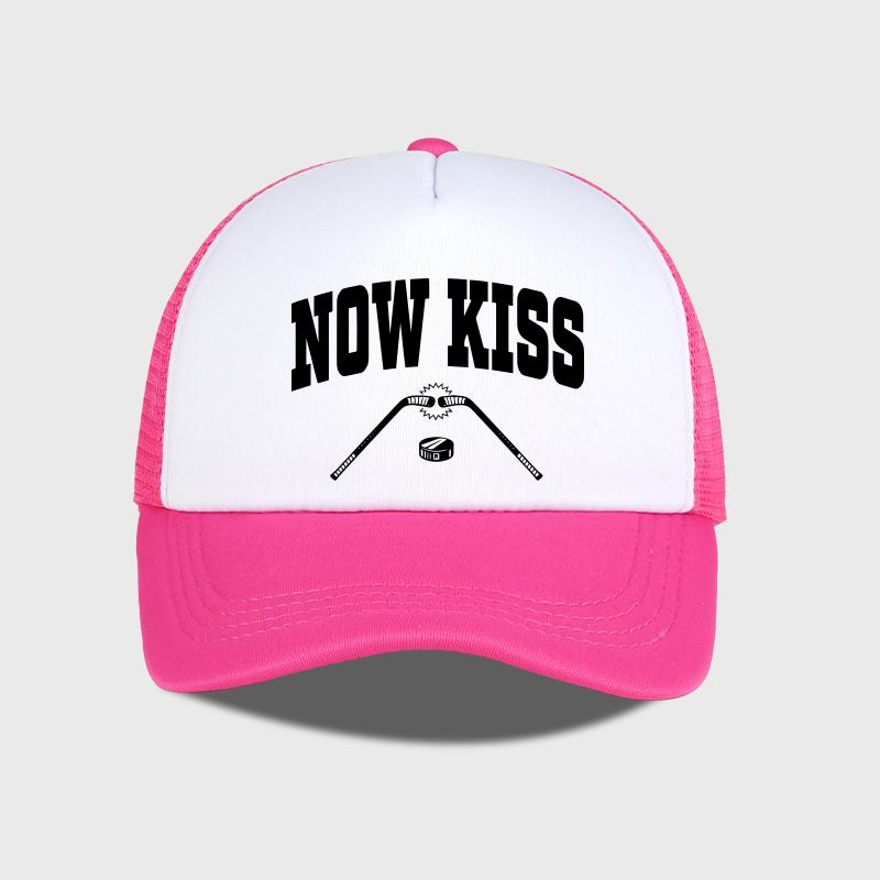 

“Now Kiss” Hockey Print Mesh Cap Lightweight, Breathable, Adjustable Sporty Style Unisex Daily Commute Hockey Enthusiast Gift