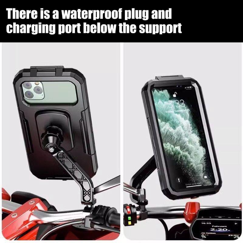 Motorcycle Phone Holder Full Enclosed Waterproof Touch Display Support 3 Axes Adjustable Base Secure Locking Mechanism