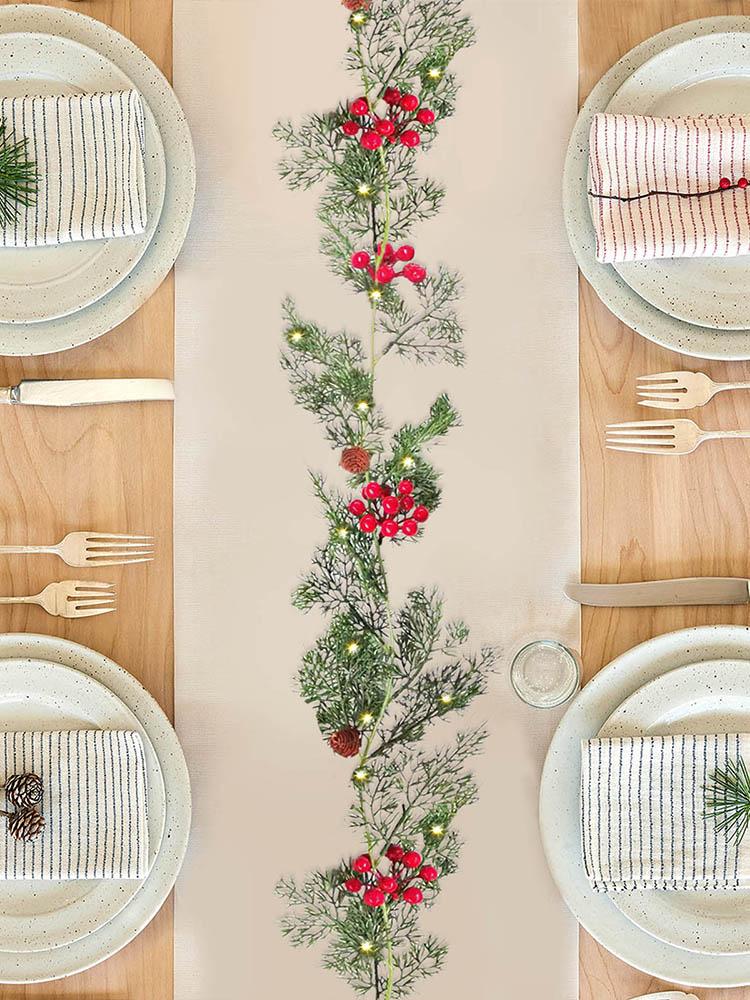 5.74ft Artificial Xmas Garland with Red Berry Pine Cone Faux Winter Greenery for Holiday Mantel Staircase Doorway