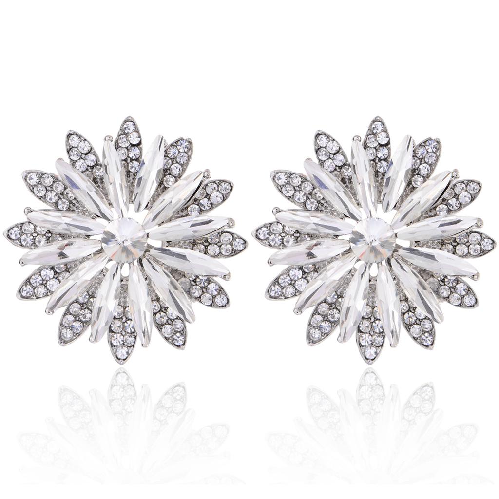 Luxury Rhinestone Flower Earrings Fashionable Exaggerated Studs Niche Design Elegant Party Jewelry For Women