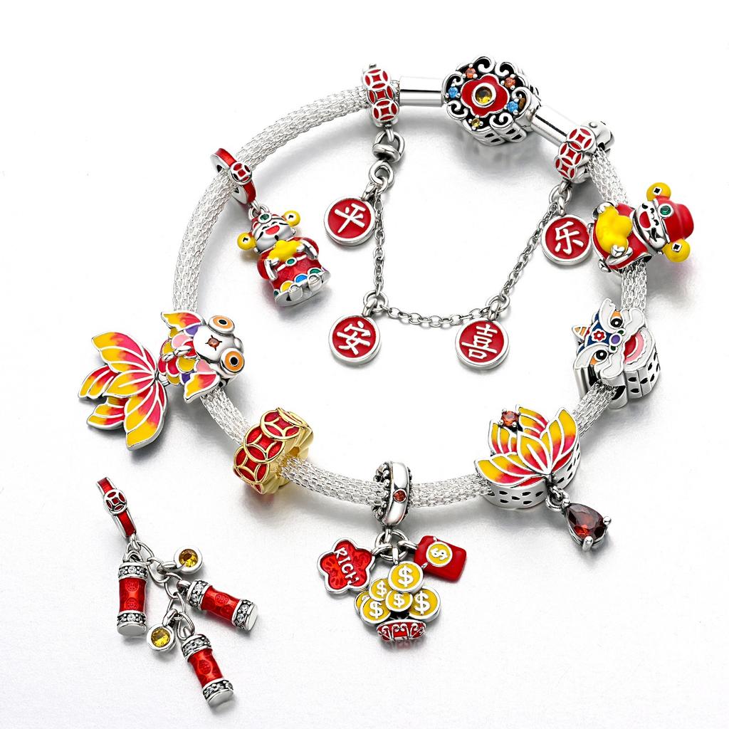 Bracelet Danse du Lion Style Chinois Nouvel An Dieu de la Richesse Accessoires de Bijoux DIY Ensemble de Breloques Perles